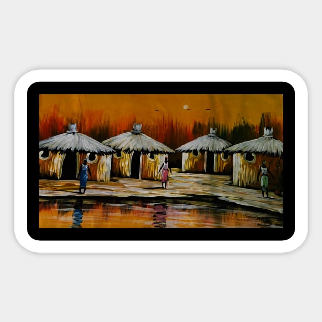 African Village, African People Artwork, Black History Sticker by logiamerch